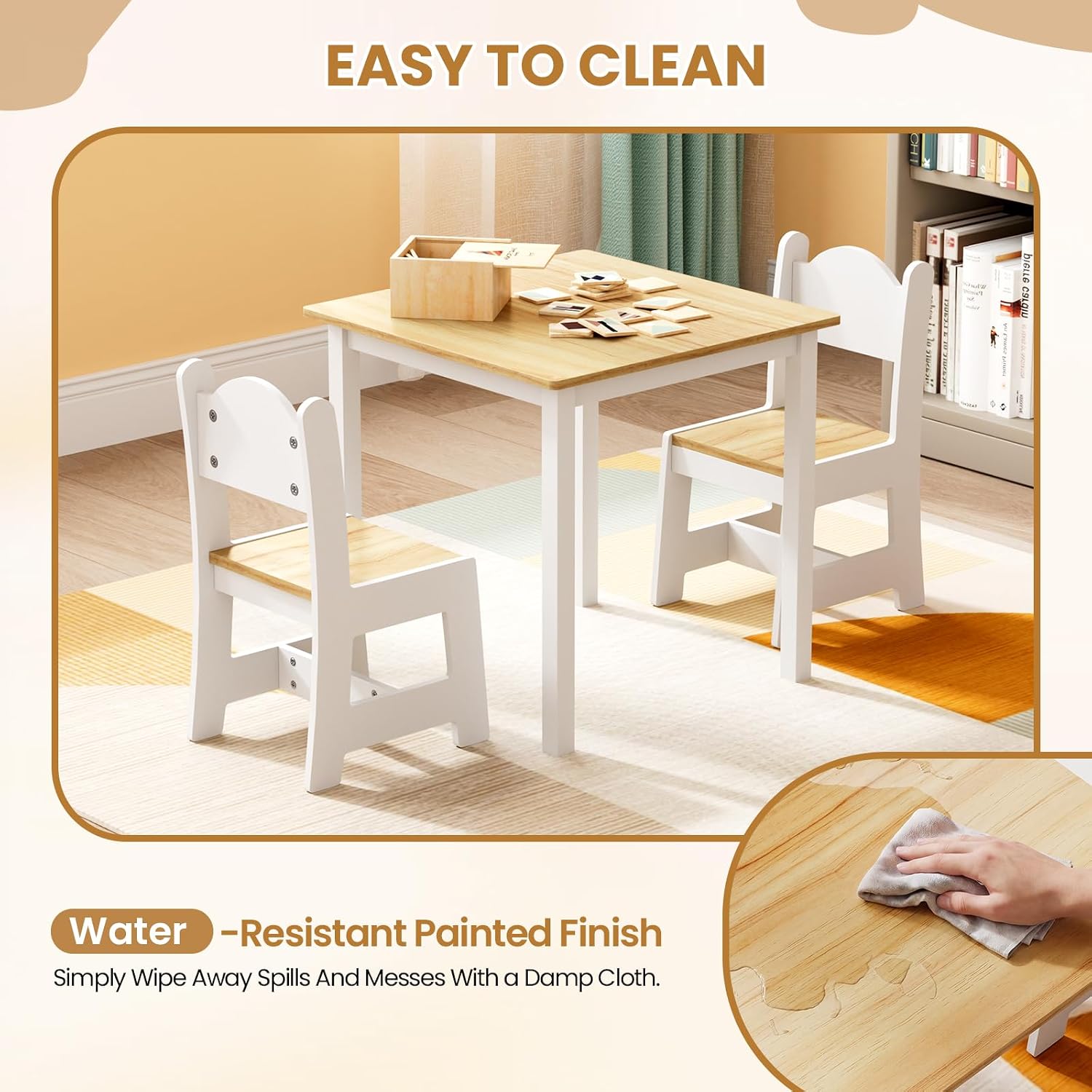 JOYMOR Kids Table and Chairs, Toddler Table and Chair Set for Ages 1-3, Wooden Activity Table with Chairs, Perfect for Arts, Crafts and Nursery Use