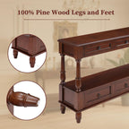 Vintage Solid Wood Console Table with 6 Drawers - 54" Hallway Sofa Table with Bottom Shelf for Entrance, Living Room & Foyer, Cherry