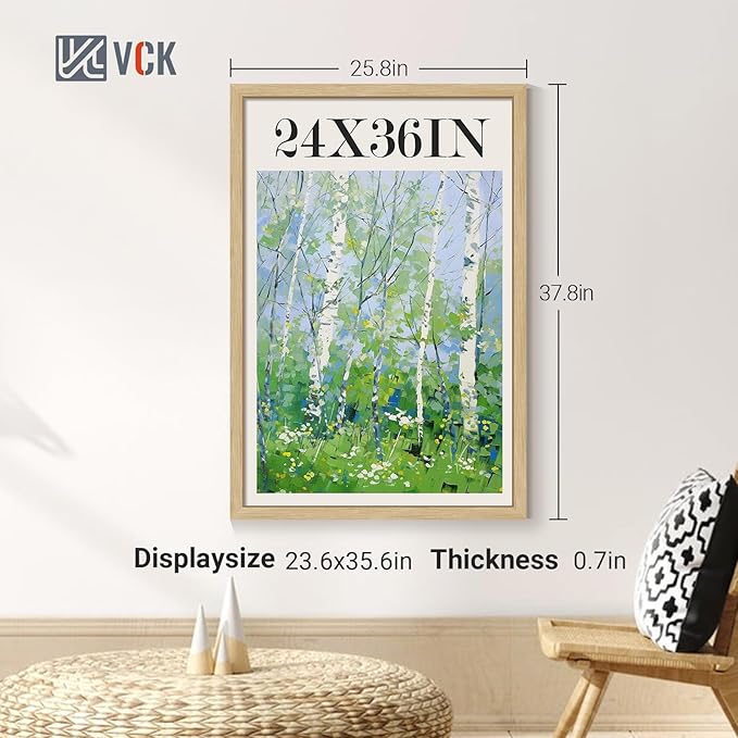 VCK 24x36 Poster Frame Set of 4 - Oak, Gallery-Quality Wood Picture Frames, 1.1-Inch Wide Border, Polished Plexiglass, Vertical or Horizontal Wall Display for Photo/Art/Prints, Natural Oak