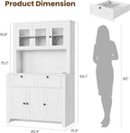 GarveeHome 66" Tall Pantry Cabinet with Power Outlet & LED Light, Kitchen Pantry Storage Cabinets with Countertop, Large Kitchen Hutch with Storage Drawers & Water Ripple Acrylic Panel Cabinet Door