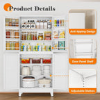 GAIOUS 74.8" Tall Metal Food Cabinet, White Kitchen Pantry Cabinet Cupboard | Food Storage, Kitchen Organizer, Storage Cabinet with 4 Door and 4 Adjustable Shelves, Steel Freestanding, for Dining Living