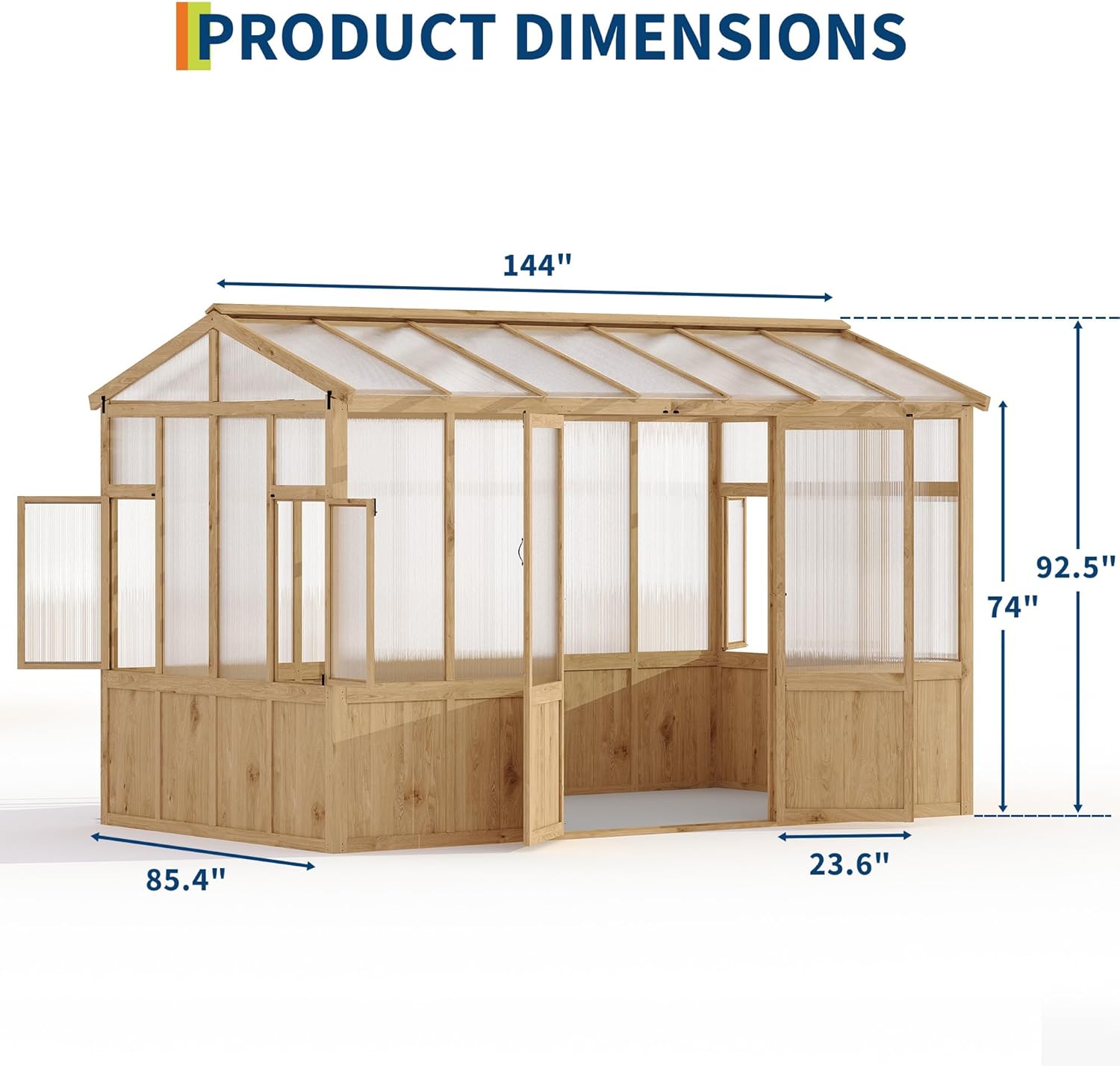 8x12 ft Wooden Greenhouse for Outdoor - Heavy Duty Walk-in Green House Kit with 6 mm Polycarbonate,Ventilated Window & Lockable Door for Backyard,Patio,Lawn
