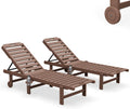 SERWALL HDPE Outdoor Chaise Lounge Set of 2 with Cup Holder & Wheels, Brown