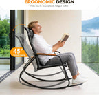VINGLI Outdoor Rocking Chair, 450lbs Capacity Portable Outdoor Rocker with Footrest, Hard Armrests, Pillow, All Weather Porch Rocker for Garden, Living Room, Patio, Lawn (Black&Gray, with footrest)