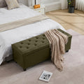 Tbfit 50.8" Large Storage Ottoman Bench with Button-Tufted Top, Blue PU Faux Leather End of Bed Chest with Safety Hinge and Rivets for Bedroom, Living Room (Green PU)