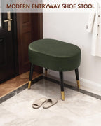 LITZFUR Vintage Vanity Stool Chair, Leather Foot Rest Stool, Green | Oval Ottoman with Metal Legs, Rivet Stool, Padded Seat for Makeup Room, Living Room, Bedroom, 17.7''L x 11.8''W x 15.7''H