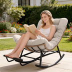 COMHOMA Outdoor Rocking Papasan Chair, Oversized Wicker Patio Rocker, Indoor Comfy Wicker Reading Lounge, Bed-Like Comfort Egg Chair for Bedroom,Balcony, Porch, Garden, Brown