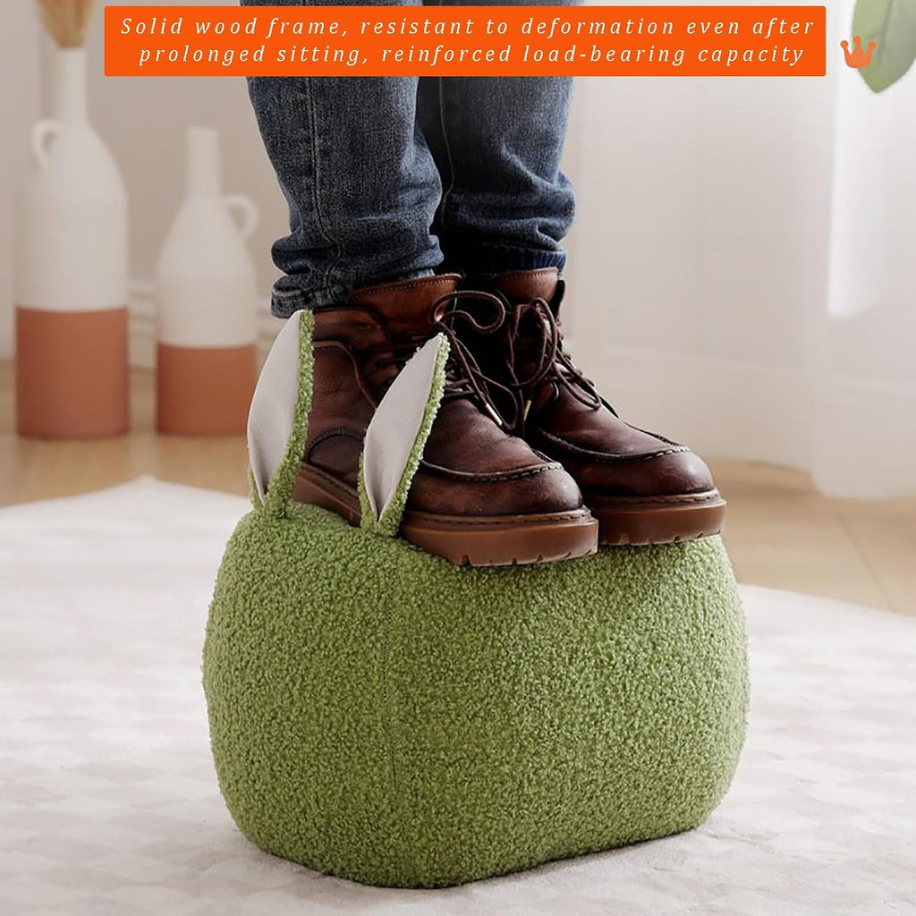 Teddy Fleece Pouf Ottoman, Rabbit Shaped Footstool Upholstered Sofa Foot Rest with Solid Wood Frame, Entrance Changing Shoes Home Decoration for Living Room Bedroom(23x35x23cm(9x14x9), Blue)