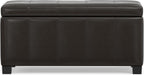 SIMPLIHOME Dover 36" Wide Vegan Leather Storage Ottoman in Tanners Brown | Contemporary ottoman with lift-top and safety hinges; upholstered rectangle storage bench for living room and entryway.