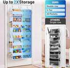 Blue Over the Door Organizer 5 Tiers, Extra Large Behind Door Storage of 10 Compartments, 80 lbs Weight Capacity Hanging Storage Organizer with Clear Window Kids Toys, Shoes, Diapers, Room storage