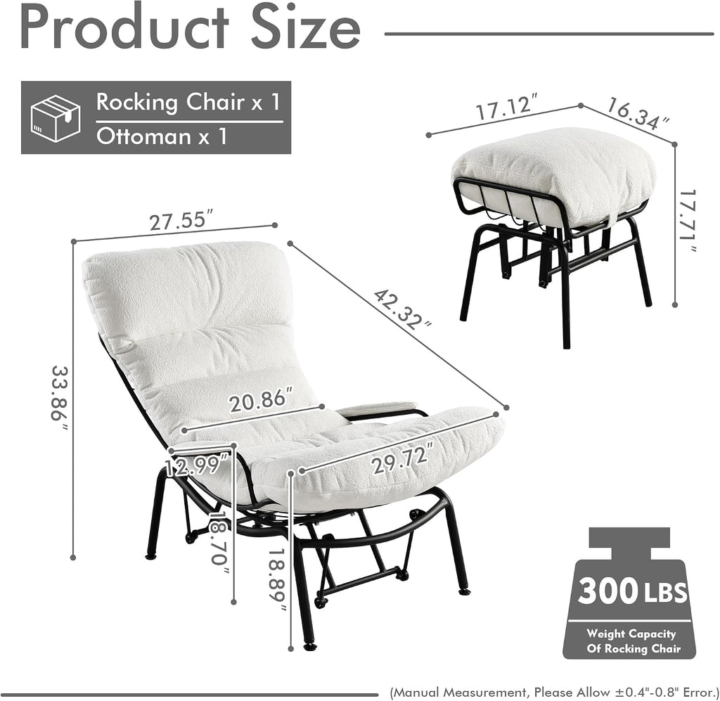 HOOOWOOO Cozy Rocking Chair,Chaise Lounge Chair Indoor,Accent Chair with Ottoman for Bedroom,Living Room,Office(Cloud Velvet White)