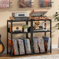 LELELINKY Record Player Stand Set of 2, 3-Tier End Side Table with Vinyl Record Storage, Vinyl Record Holder Up to 120 Albums, Turntable Stand with Vinyls Storage for Music Living Room