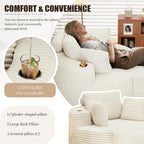 Round Chaise Lounge with Ottoman, Cloud Corduroy Curved Reading Lounge Sofa Chair with Cup Holders, Circle Memory Foam Chaise Chair and Ottoman Set for Study, Living Room, Sunroom, Beige