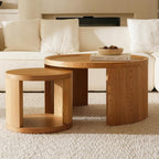 Round Nesting Coffee Table Set of 2, Brown, Wood Top | Modern wood-top tables for living rooms, bedrooms, and apartments