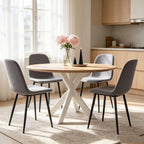 Modern Linen Dining Chairs Set of 4, Luxury Upholstered Kitchen Chairs with High Resilience Foam & Integral Black Metal Legs, Mid-Century Side Chairs for Dining Room, Vanity, Light Grey