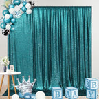 SquarePie Sequin Backdrop Curtain Not See Through Thick Glitter Background for Party 8FT x 10FT Teal