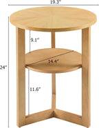 Round End Table, Rustic Side Tables with Storage Shelf, Classic Circular Solid Wood Beside Table-, 2-Tier Telephone Tables-, Nightstand, 24”H x 19.3”D for Living Room Wood Natural BZ3338OA