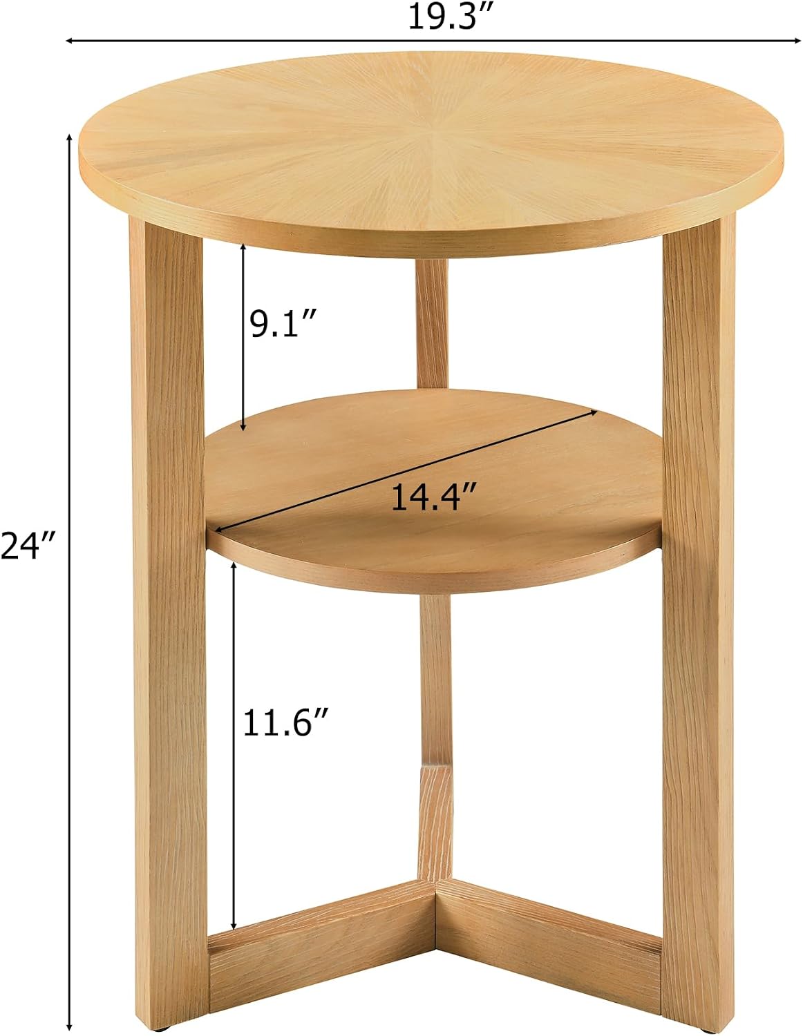 Round End Table, Rustic Side Tables with Storage Shelf, Classic Circular Solid Wood Beside Table-, 2-Tier Telephone Tables-, Nightstand, 24”H x 19.3”D for Living Room Wood Natural BZ3338OA