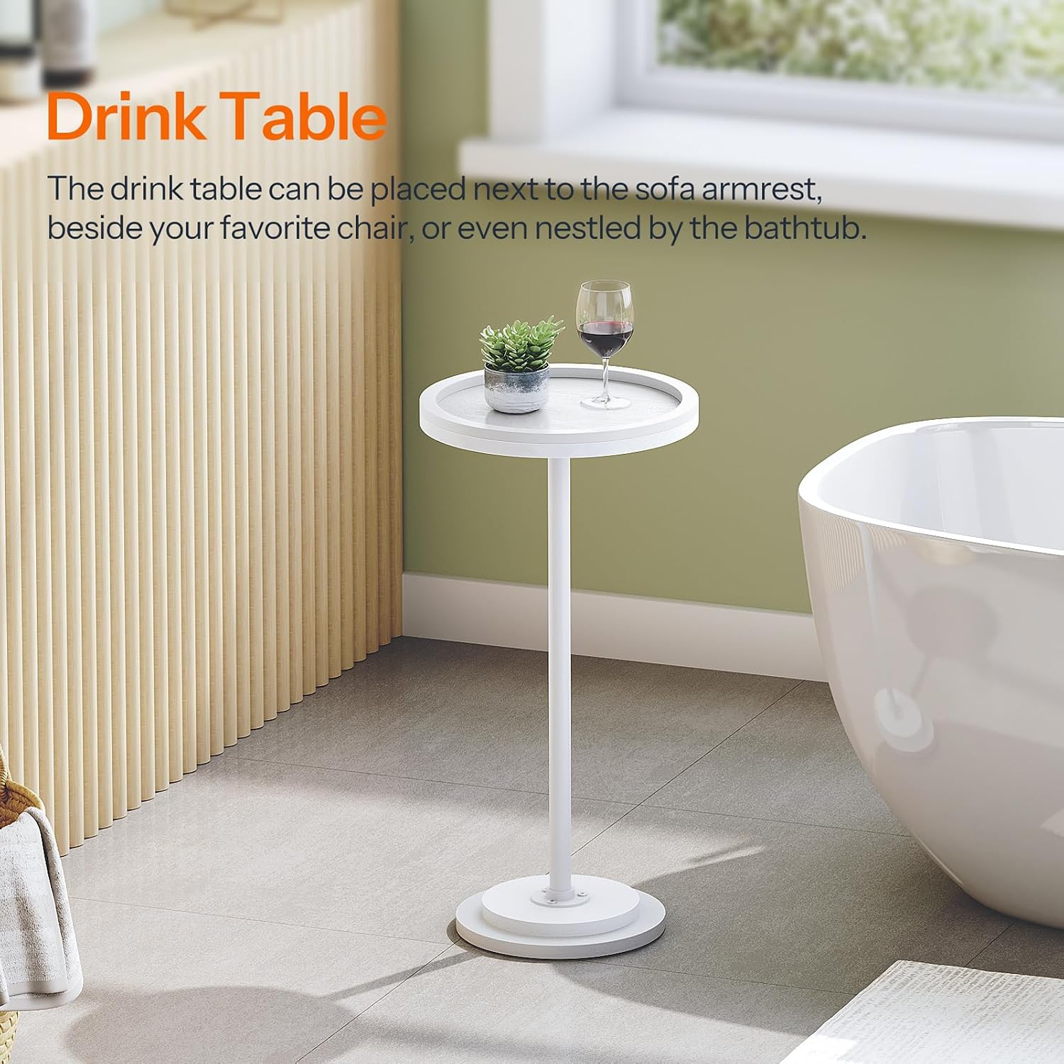 HOOBRO Small Round Side Table, Drink Table, Coffee Martini Table with Pedestal Accent for Small Spaces in Living Room, Bedroom, Sofa Couch, White WW168BZ01