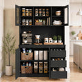71" Kitchen Pantry Cabinet,Tall Storage Cabinet with Doors & Shelves Adjustable, Kitchen Storage Hutch with Microwave Shelf,Coffee Bar,Led Lights&Charging Station,Corner Pantry Cabinet for Living Room