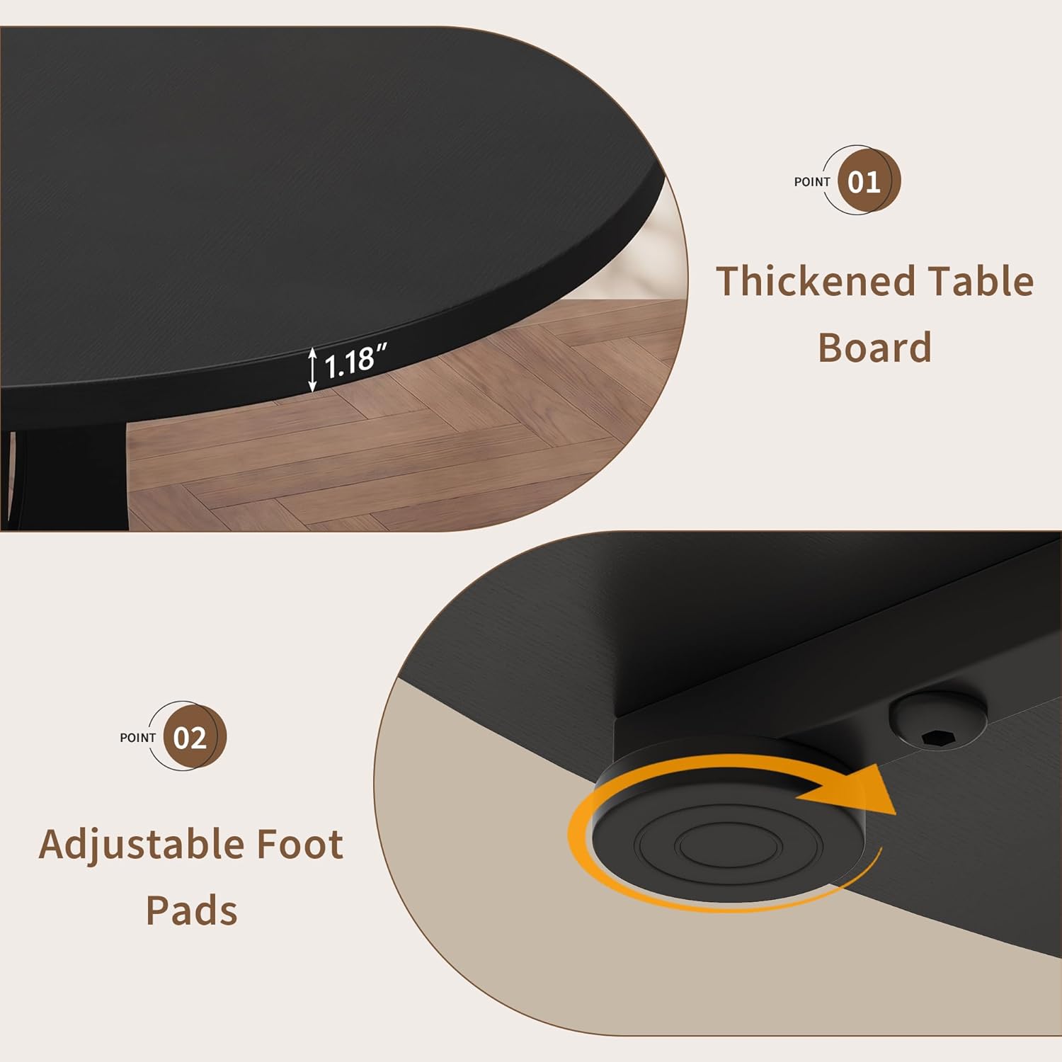 iPormis 43-59" Round Dining Table Set for 4, 5-Piece Kitchen Table & Chairs Set for 4, Extendable Dining Room Circle Table with 4 Upholstered Chairs for Small Space, Black Table + 4 Black Chairs