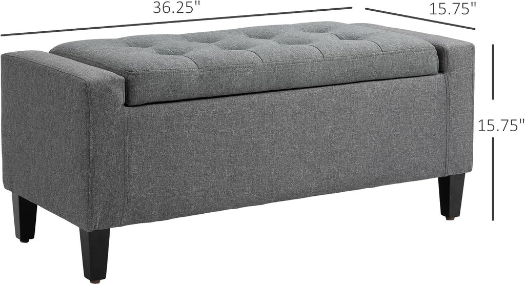 Gray Storage Ottoman with Linen Cover