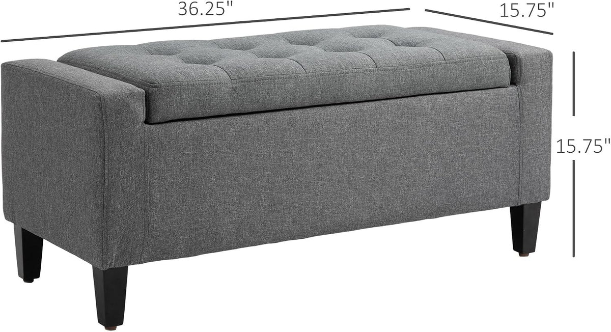 Gray Storage Ottoman with Linen Cover
