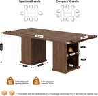 78.7" Long Rectangle Dining Table with Fluted Storage Legs for 6/8/10, Farmhouse Dinner Tables with Large Tabletop, Storage Shelves and Sliding Tambour Doors for Dining Room, Kitchen, Living Room