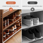SACSTAR Shoe Rack and Storage Bench for Entryway, 2-Tier Upholstered Shoe Organizer with Cushion, 17.3" x 10.6" x 23.6" Compact Shoe Bench for Hallway, Living Room, Bedroom
