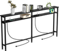 Keelian 70 Inch Double-Layer Narrow Console Sofa Table with 2 Power Outlets &4 AC Plugs&4 USB Ports, 4.9' Extension Cord Included, Behind Couch Table for Living Room/Office Easy Assembly - Black