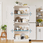 MHOM 71" Tall White Pantry Cabinet, Farmhouse Storage Cabinet with 4 Doors and Adjustable Shelves, Freestanding Pantry for Dining Room, Kitchen, and Living Room