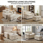 Furnimart Oversized Chair with Storage Ottoman, 44" Wide Cloud Chair and Ottoman Set with Chunky Cushion, Comfy Lounge Reading Chair for Living Room Bedroom Office – Beige