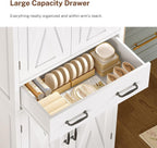 TEENFON Tall Storage Cabinet with 2 Adjustable Shelves & 1 Large Drawer, Kitchen Pantry Cabinet with 4 Doors, Bathroom Storage Cabinets, for Living Room, Kitchen, Bathroom, White