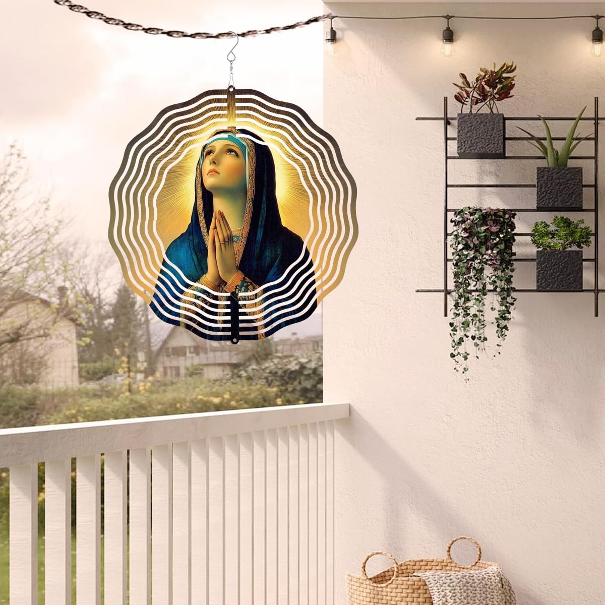 Virgin Mary Prayer Wind Spinner, Metal Wind Spinners Outdoor Indoor, Religious Virgin Mary Hanging Garden Decor for Outside, Stainless Wind Spinners for Yard and Garden 10 inch 3D (25.76X25 CM)