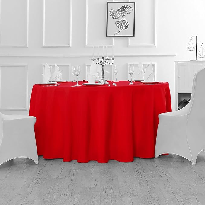 60 inch Round Tablecloth Washable Polyester Table Cloth Decorative Table Cover for Wedding Party Dining Banquet（60 inch,Red）