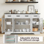 Likein Sideboard Buffet Cabinet with Storage - 55" Kitchen Storage Display Cabinet with 4 Drawers and Glass Doors, 15.8" D Farmhouse Wood Buffet Table Coffee Bar Cabinets for Entryway Living Room