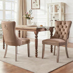 SoarFlash Velvet Dining Chairs Set of 4, Tall Back Side Chair, Modern Upholstered High-end Tufted Side Chair with Button Back Ring, Solid Wood Legs (Khaki)