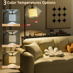 keomaisyto Narrow Console Table with 3-Color Light & Outlet, 31" H Skinny Sofa Table, Behind Couch Table with 3 Color Temperatures Led Bulb for Living Room, Bedroom, Entryway, Hallway, Black