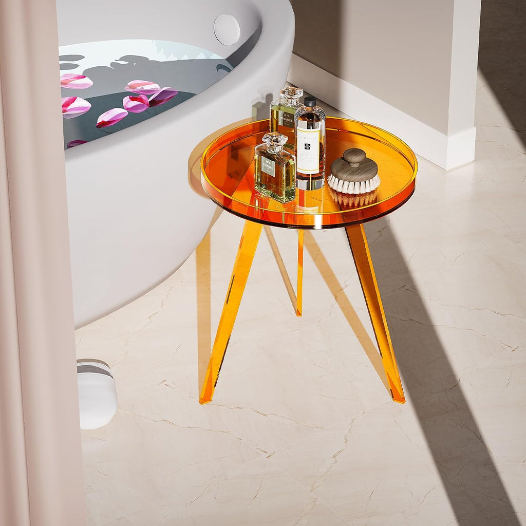 Clear Acrylic Side Table, Round End Table Bedside Table for Living Room Bedroom (Orange)