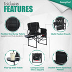 SUNNYFEEL Oversized Directors Camping Chair for Adults with Side Table | Padded Portable Folding Camp Chair Support 300LBS with Cup Holder, Side Pocket & Carry Bag, Black for Camping, RV, Lawn, Fish