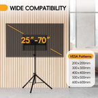 Tripod TV Stand for 25-70" TVs, Adjustable & Foldable, Black | ±15° Tilt, 5 Pillar Height, Maxi Load 110 lbs, Dual Safety Pins, Portable for Outdoors, Bedroom, Living Room