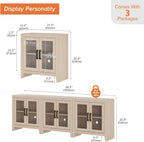 WAMPAT Buffet Cabinet with Storage, Large Sideboard Accent Cabinets with 6 Glass Doors, Modern Farmhouse Coffee Bar Cabinet, Wood Console Table for Kitchen, Dining Room, Living Room, Beige