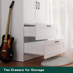 Fenghua Lizhi Wood White Wardrobe Closet with 2 Doors and 2 Drawers，Bedroom Freestanding Armoire Storage Cabinet with Shelves，Wooden Wardrobe Combination for Hanging Clothes (White 2 Drawers)