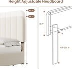 IDEALHOUSE Queen Size Velvet Upholstered Bed Frame, Beige