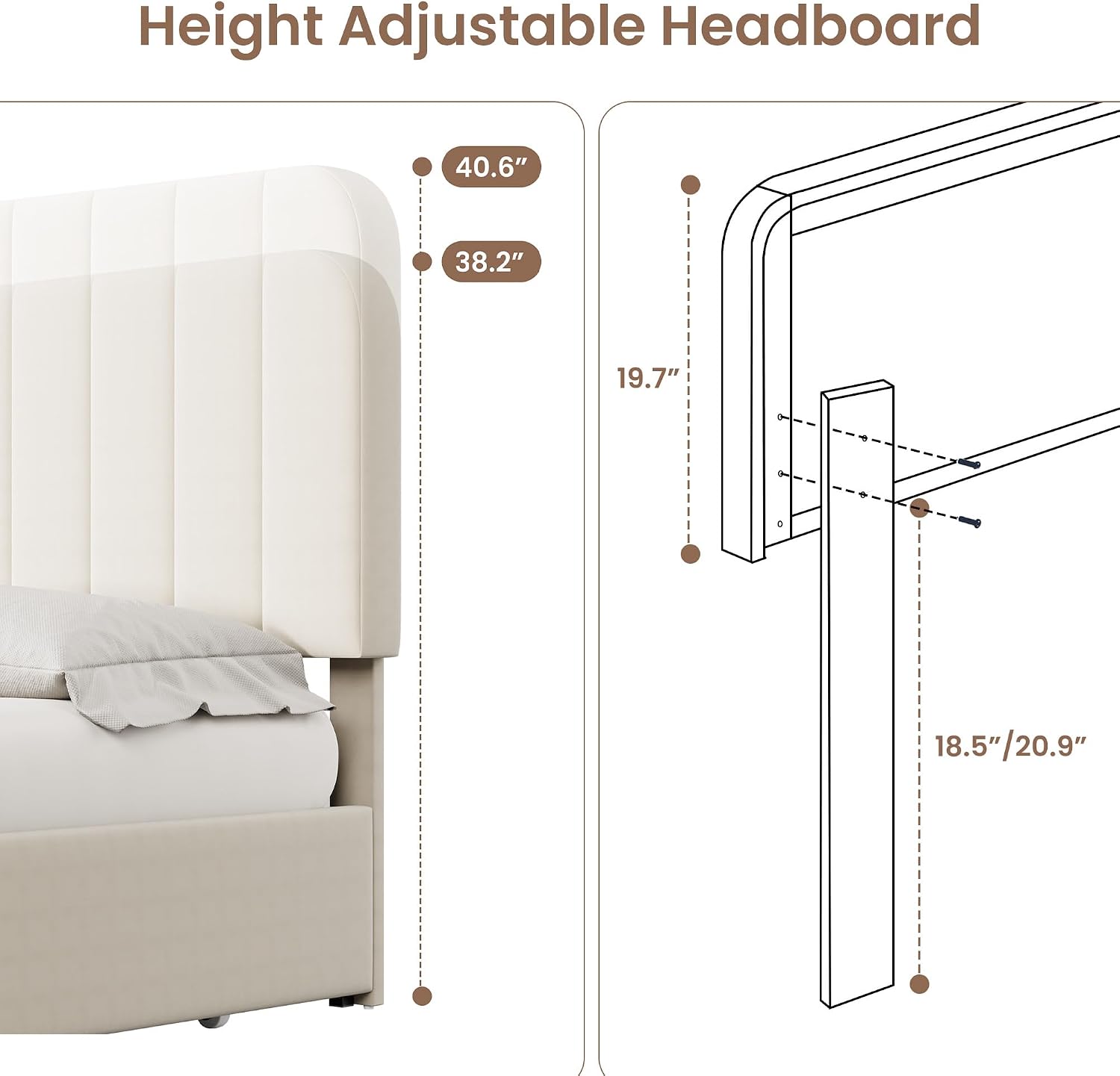 IDEALHOUSE Queen Size Velvet Upholstered Bed Frame, Beige