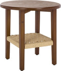 SAFAVIEH Home Collection - Rakoma Round End Table, Walnut Brown Accent Side Table with Woven Shelf (ACC2313A)