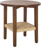 SAFAVIEH Home Collection - Rakoma Round End Table, Walnut Brown Accent Side Table with Woven Shelf (ACC2313A)