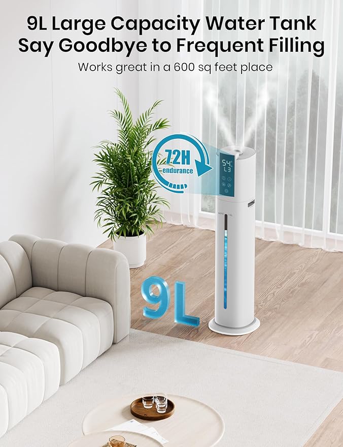 9L/2.38Gal Smart Humidifiers For Large Room,30dB Quiet Whole House Humidifier,Cover Up To 600ft² App/Remote Control,Humidifier For Bedroom,Humidifiers With Essential Oil Diffuser,12 H Timer,White
