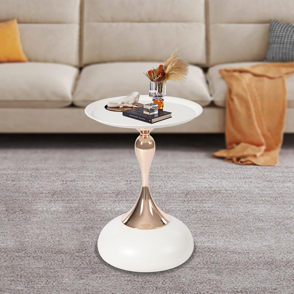 Round Side Table End Table Metal Coffee Table for Living Room, Bedroom 15.74 * 21.65 inch/D*H (White)