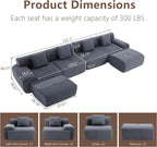 L-Shaped Modular Sectional Sofa, Sectional Couch, Oversized 3-Seater Cloud Couch with Deep Seat and Movable Ottoman for Living Room, Apartment (Gray, 3 Seater with 2 Ottoman)